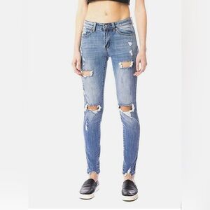 KANCAN distressed blue Mid Rise SUPER SKINNY ANKLE JEANS NWT